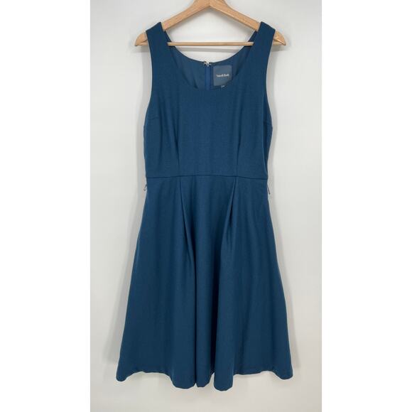 ModCloth Wool Blend Dress Sz 10 Blue A Line Sleeveless Tank Knee Length Pockets - Picture 1 of 11
